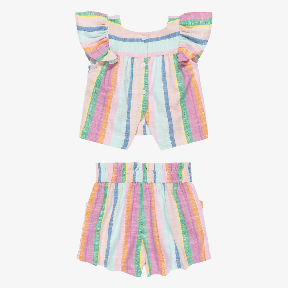 Joyday-Розово-синий полосатый хлопковый комплект для девочек | Childrensalon