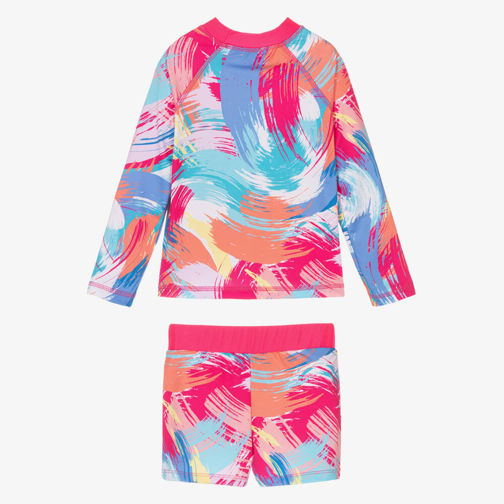 Joyday-Girls Pink Brush Strokes Swim Set (UPF 50+) | Childrensalon