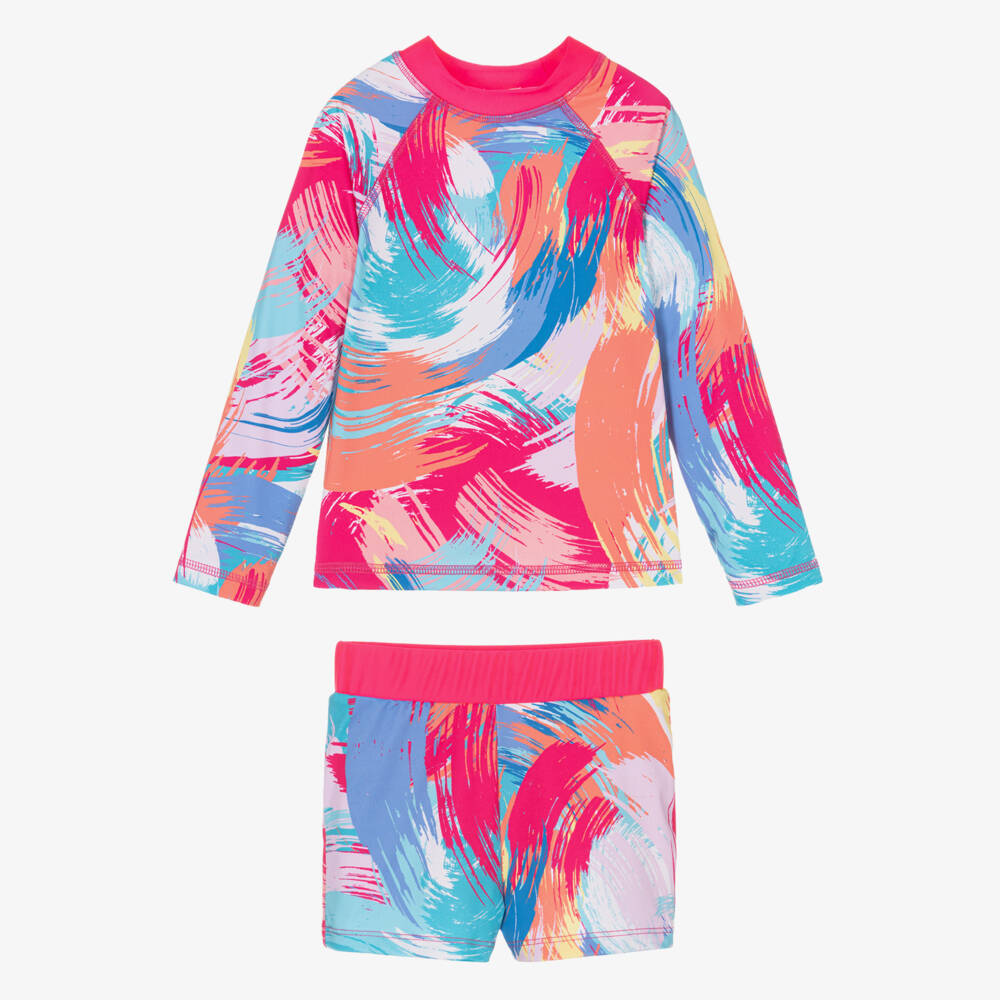 Joyday-Girls Pink Brush Strokes Swim Set (UPF 50+) | Childrensalon