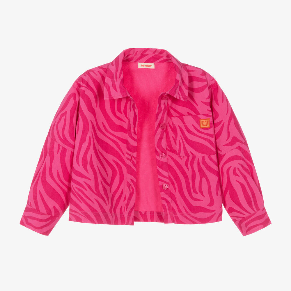 Joyday-Girls Pink Cotton Animal Print Jacket | Childrensalon