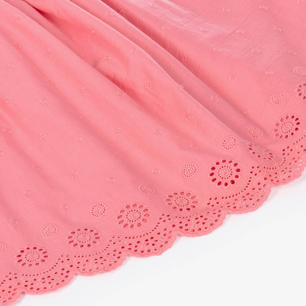 Joyday-Girls Pink Cotton Broderie Anglaise Dress | Childrensalon