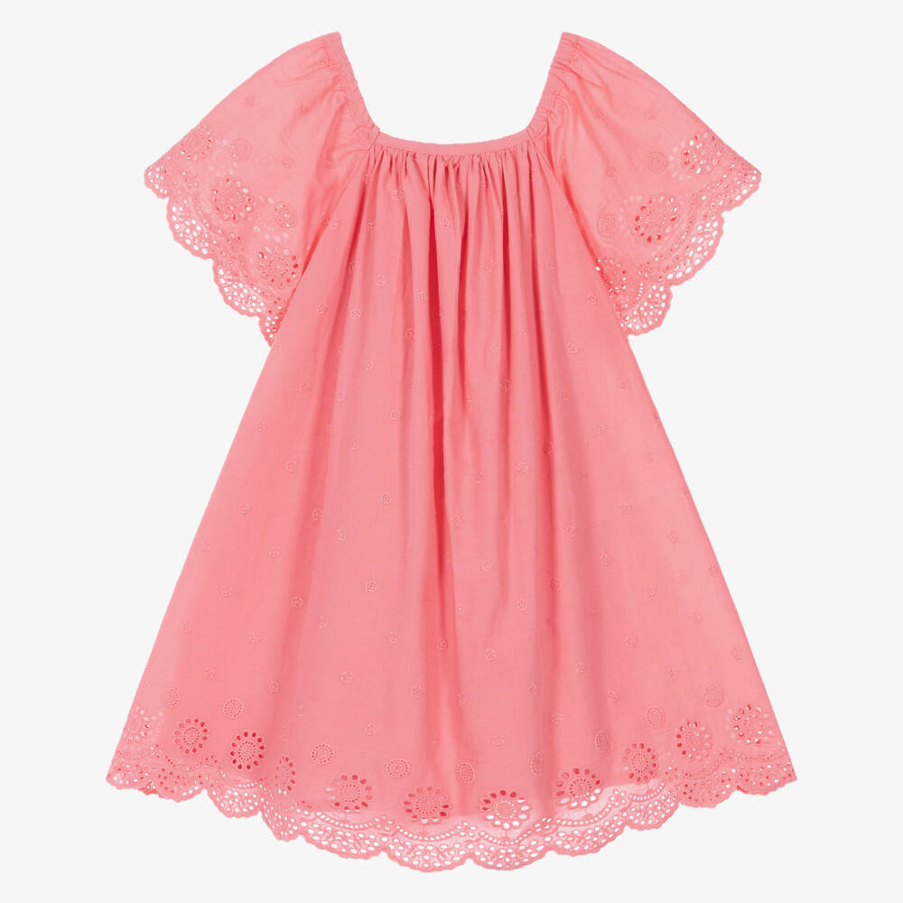 Joyday-Girls Pink Cotton Broderie Anglaise Dress | Childrensalon