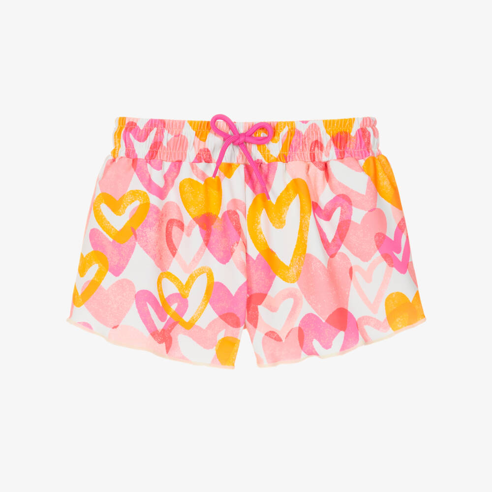 Joyday-Girls Pink Heart Print Swim Shorts (UPF50+) | Childrensalon