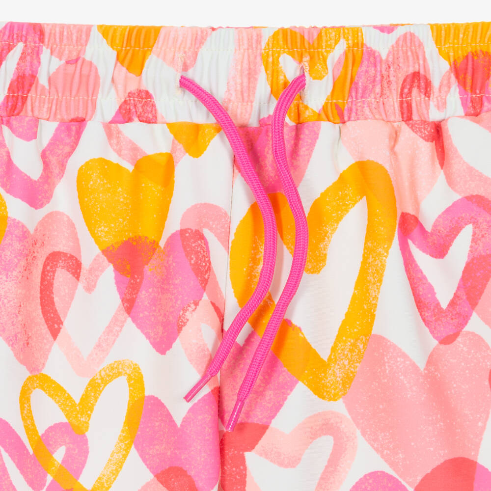 Joyday-Girls Pink Heart Print Swim Shorts (UPF50+) | Childrensalon
