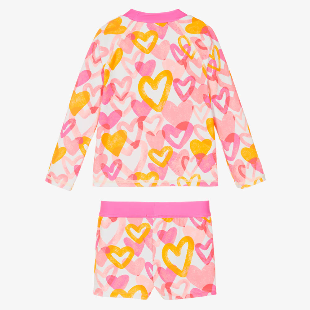 Joyday-Girls Pink Heart Print Swim Top & Shorts (UPF50+) | Childrensalon