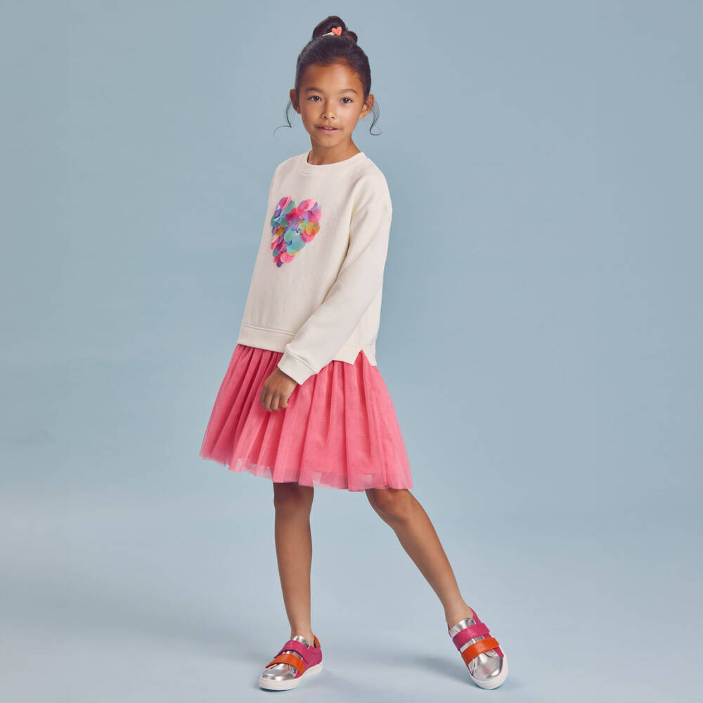 Joyday-Girls Pink & Ivory Jersey & Tulle Dress  | Childrensalon