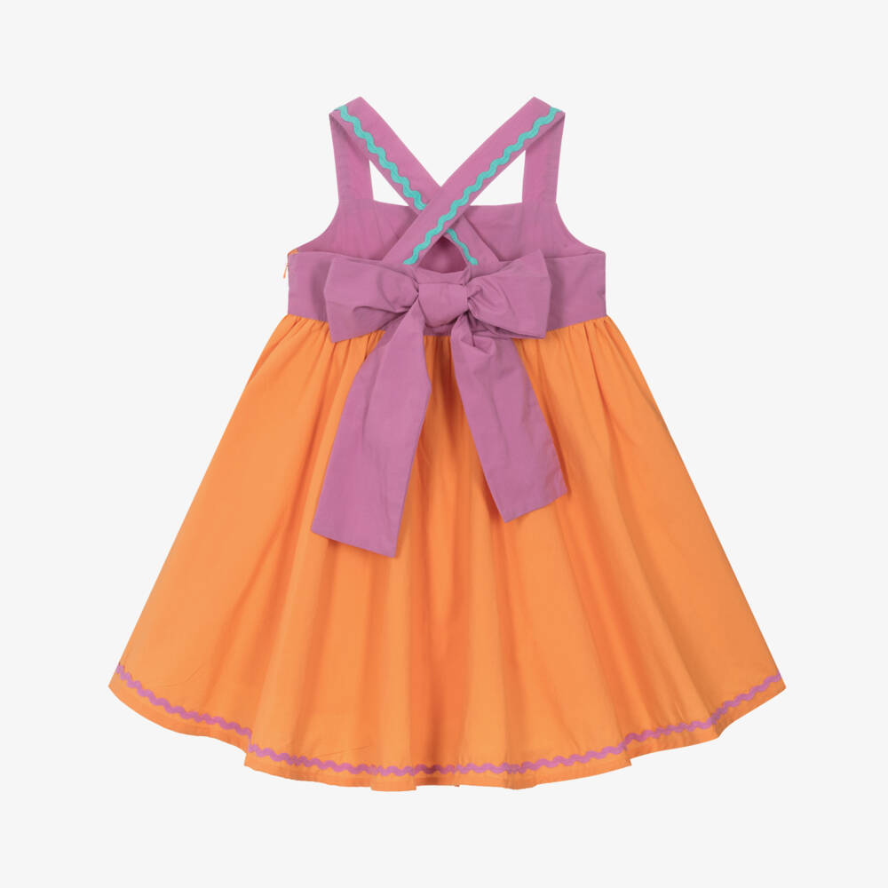 Joyday-Girls Pink & Orange Cotton Dress with Sequins | Childrensalon