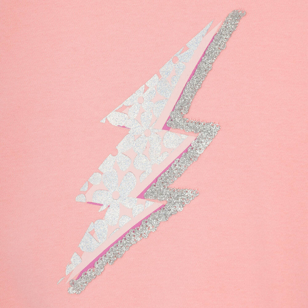 Joyday-Girls Pink Organic Cotton Sequin Lightning Bolt Sweatshirt | Childrensalon