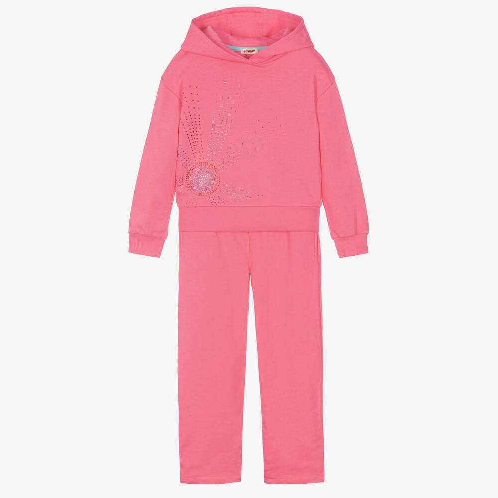 Joyday-Girls Pink Organic Cotton Wide Leg Tracksuit | Childrensalon