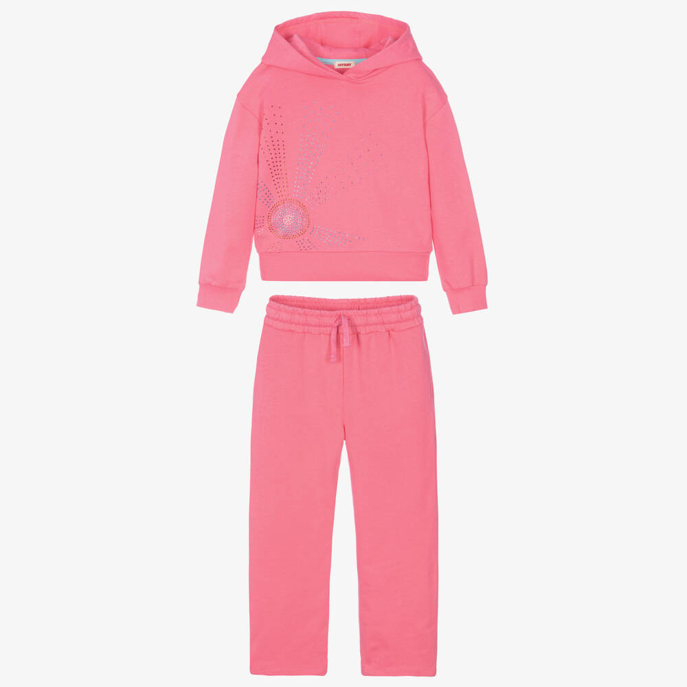 Joyday-Girls Pink Organic Cotton Wide Leg Tracksuit | Childrensalon