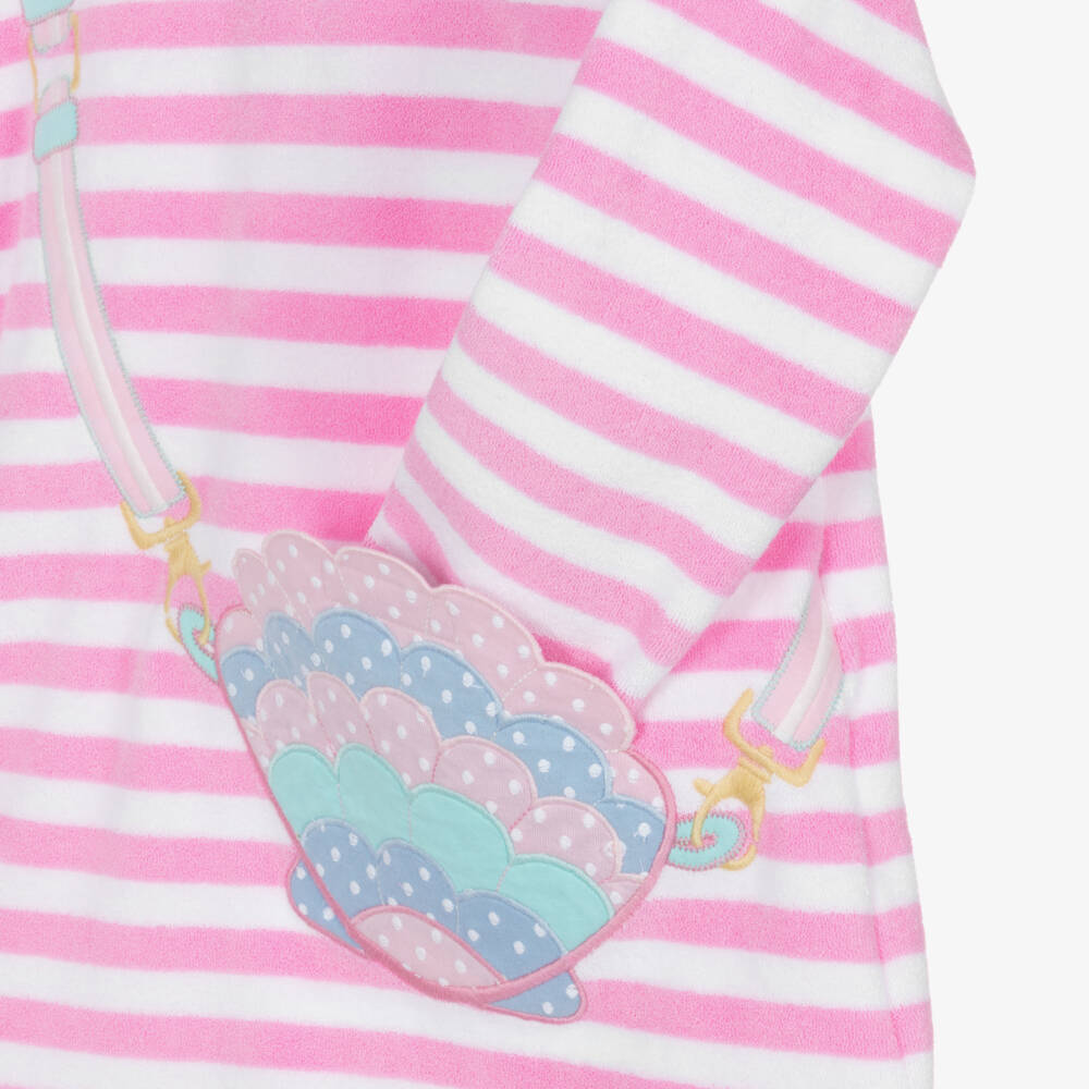 Joyday-Girls Pink Stripe Hooded Towelling Robe | Childrensalon