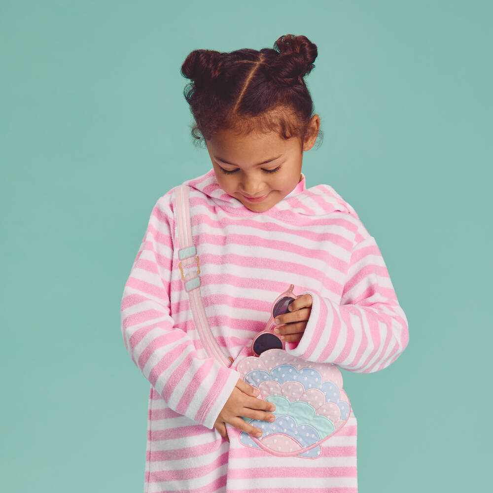 Joyday-Girls Pink Stripe Hooded Towelling Robe | Childrensalon