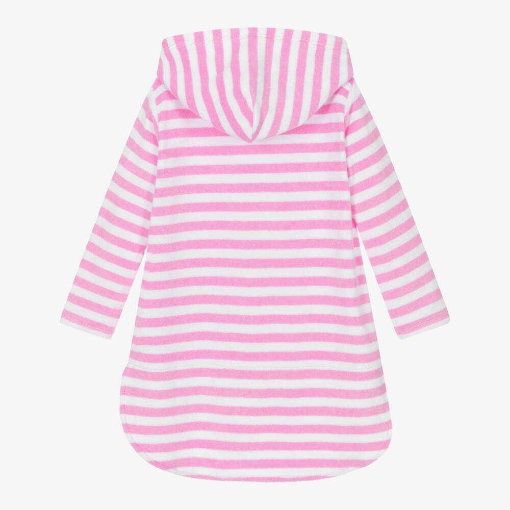 Joyday-Girls Pink Stripe Hooded Towelling Robe | Childrensalon