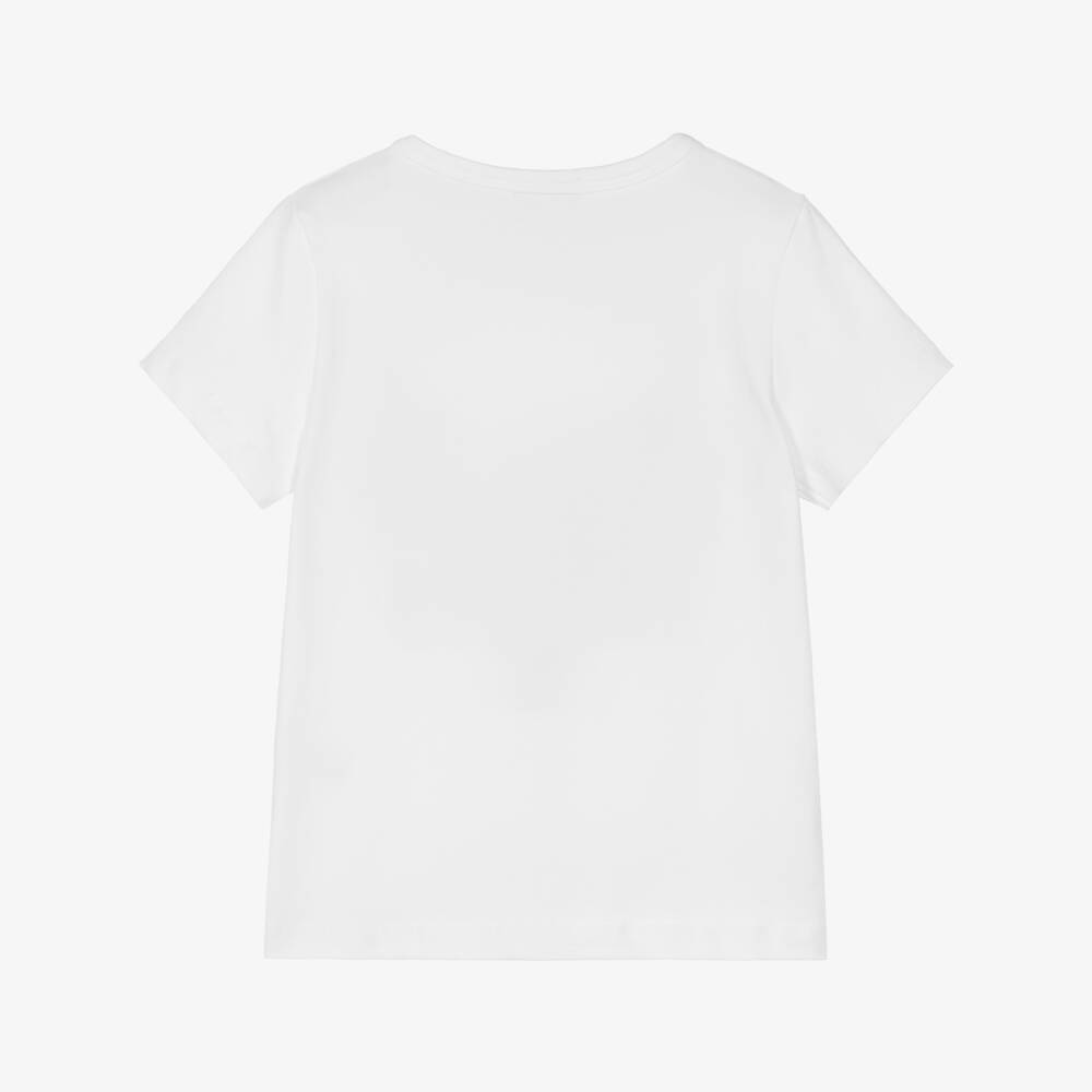 Joyday-Girls White Cotton T-Shirt with Diamanté & Sequin Hearts | Childrensalon