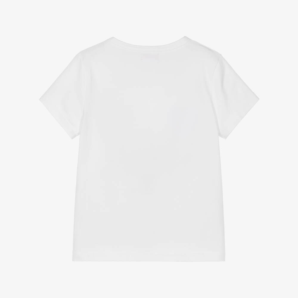 Joyday-Girls White Organic Cotton T-Shirt with Smiling Red Heart | Childrensalon