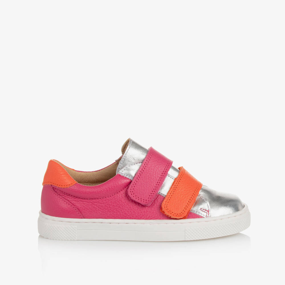 Joyday-Pink & Silver Leather Trainers | Childrensalon
