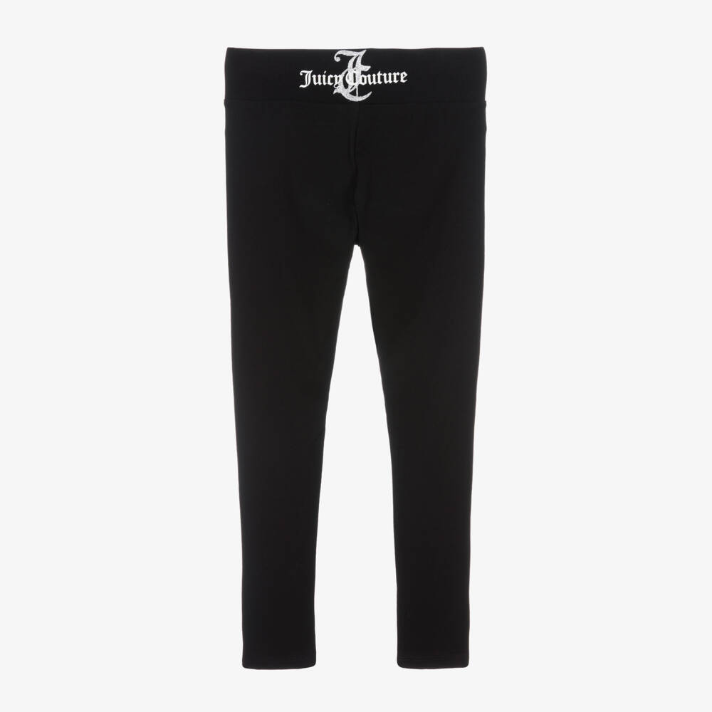 Juicy Couture-Girls Black Cotton Leggings with Glitter Logo | Childrensalon