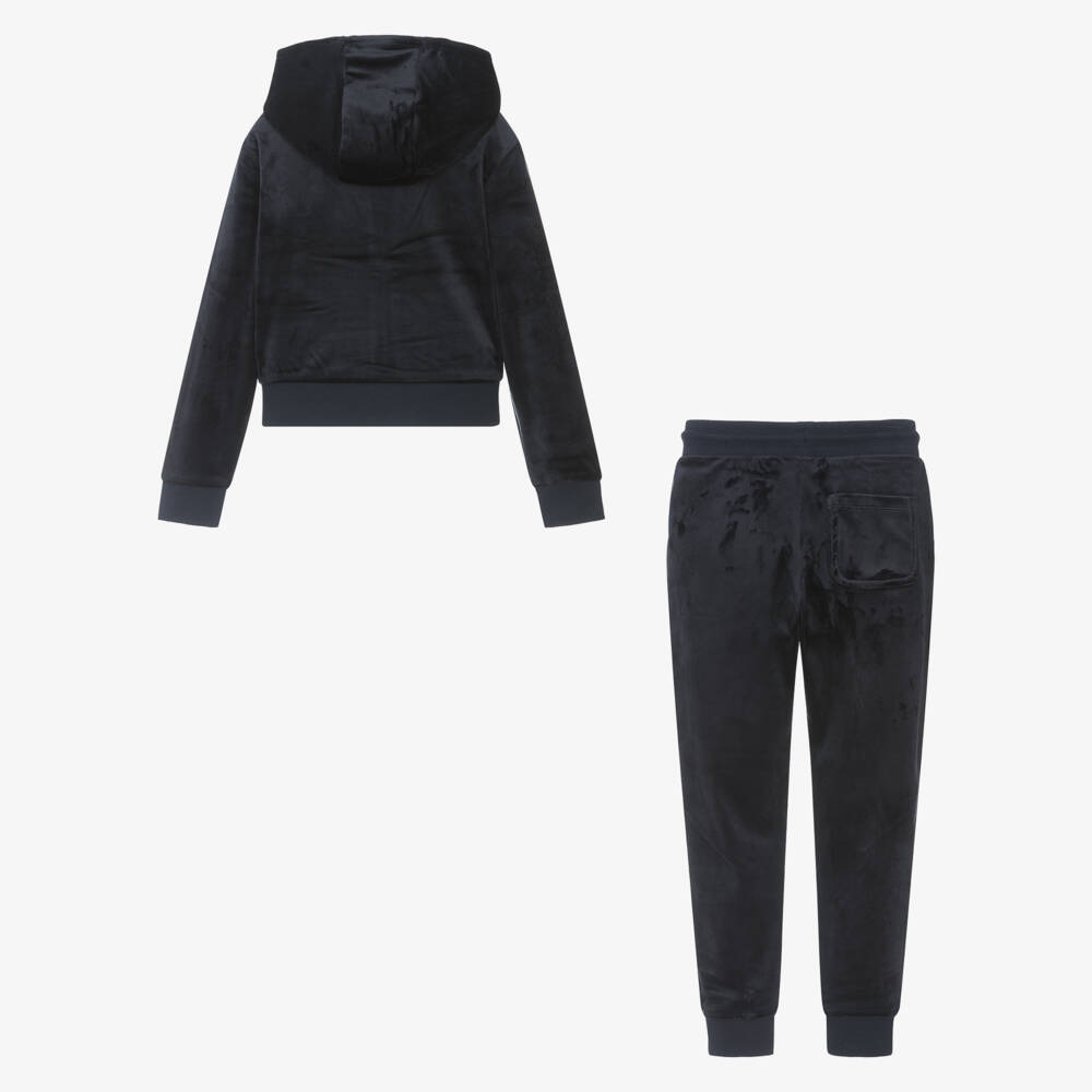 Juicy Couture-Girls Navy Blue Velour Tracksuit | Childrensalon