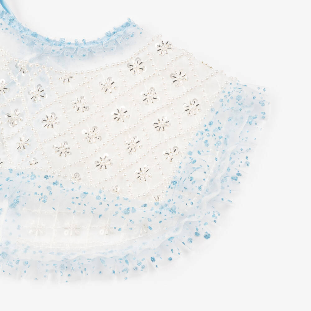 Junona-Baby Girls Blue Glitter Tulle Dress with Beaded Collar | Childrensalon