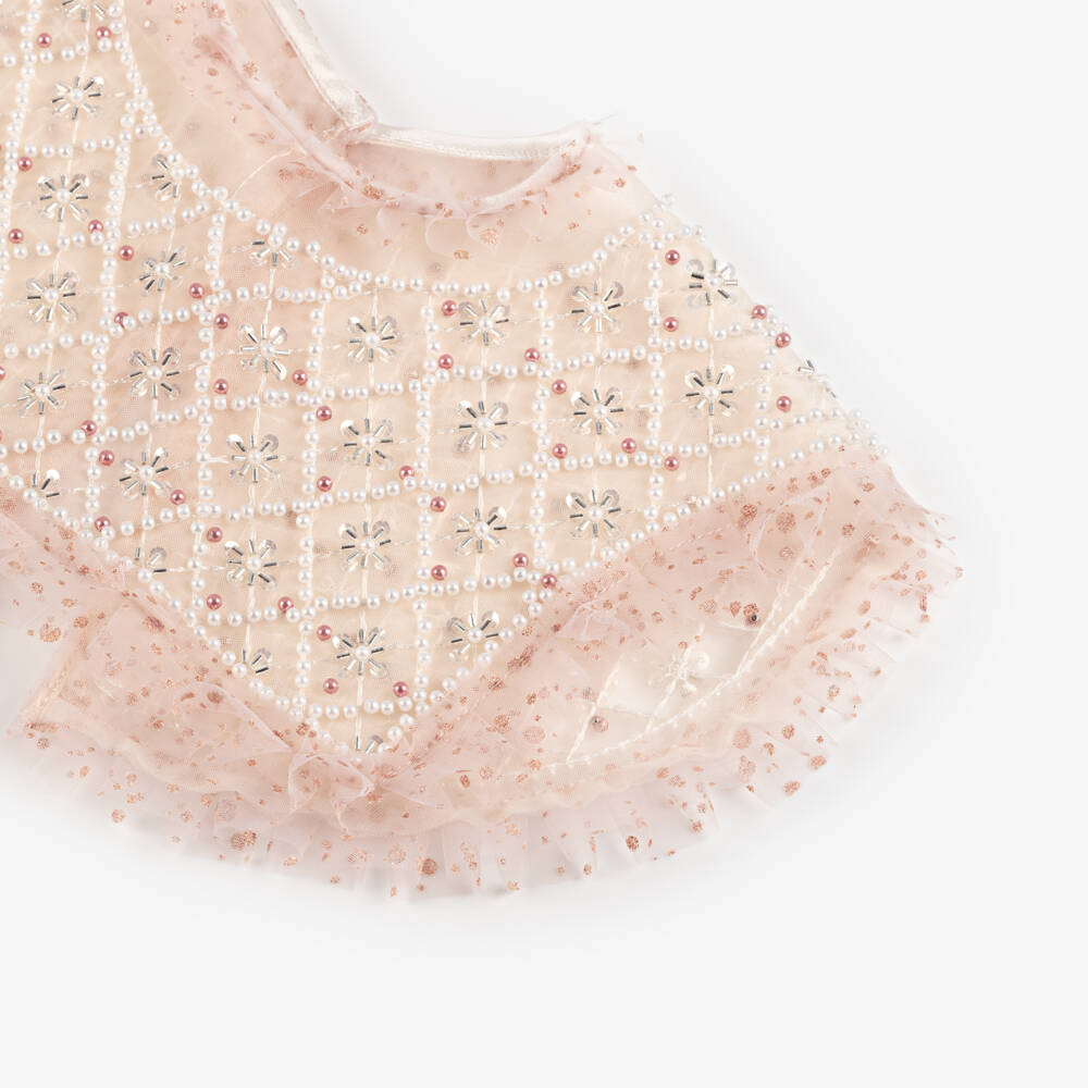 Junona-Baby Girls Dusky Pink Glitter Tulle Dress with Beaded Collar | Childrensalon
