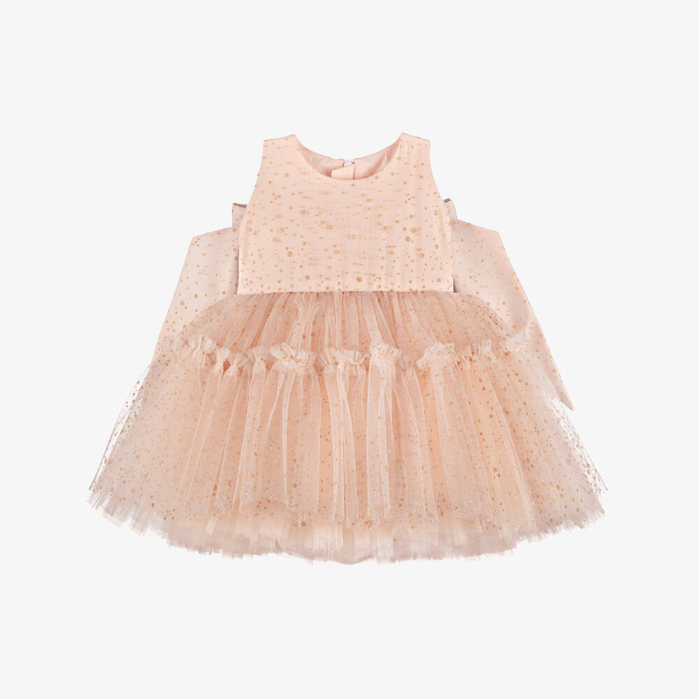 Junona-فستان تول مزين بياقة لؤلؤية لون زهري داكن للبنات الرضع | Childrensalon