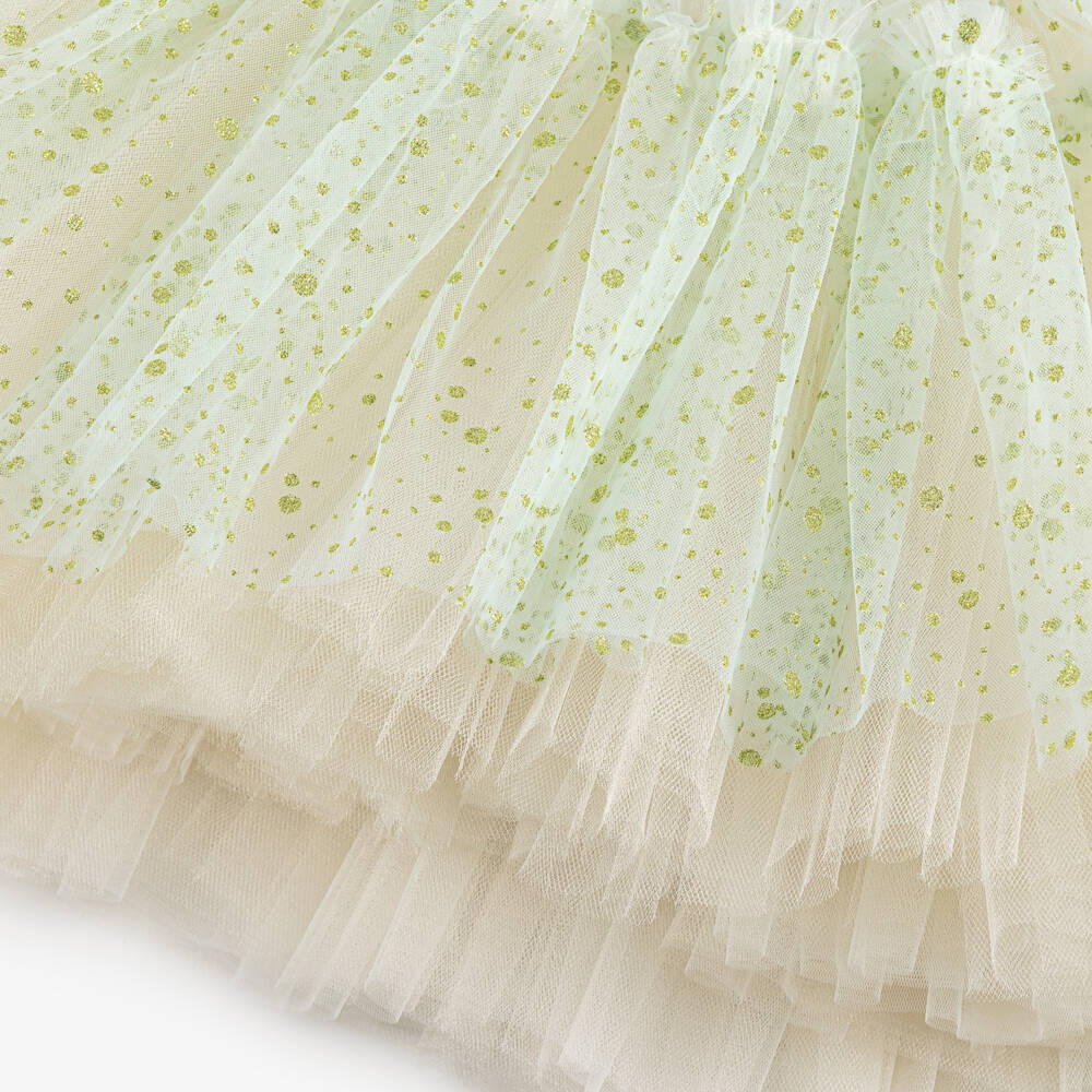 Junona-فستان تول بياقة خرز لون أخضر برّاق للبنات | Childrensalon