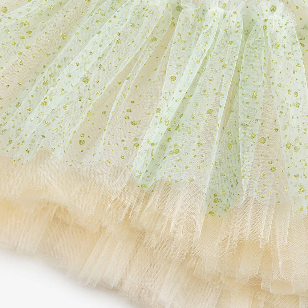 Junona-Baby Girls Green Glitter Tulle Dress with Beaded Collar | Childrensalon