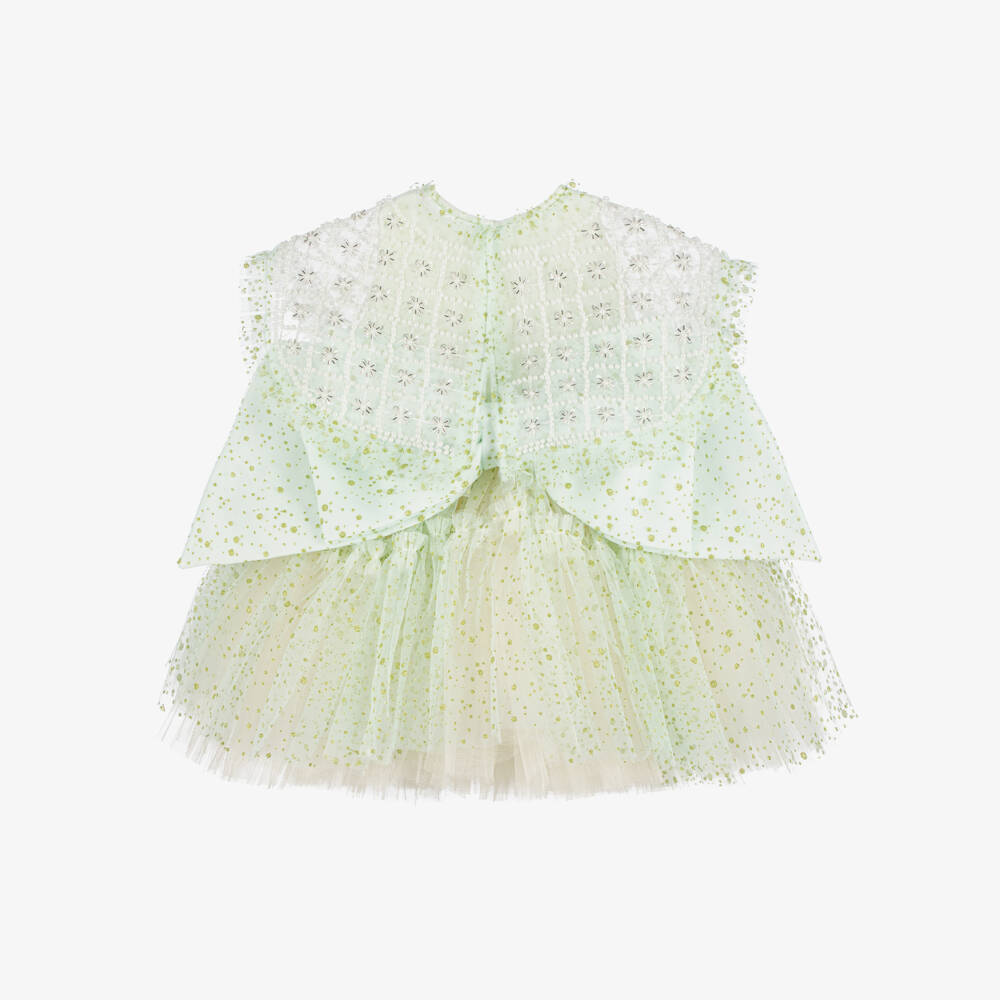 Junona-فستان تول بياقة خرز لون أخضر برّاق للبنات | Childrensalon