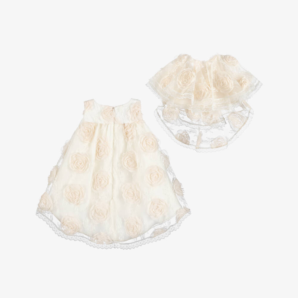 Junona-Baby Girls Ivory Flower Lace Dress with Tiered Collar | Childrensalon