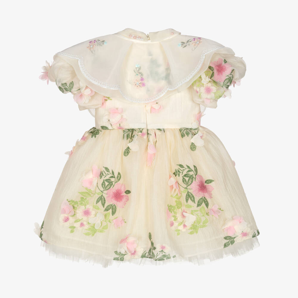 Junona-Baby Girls Ivory & Pink Floral Crêpe Chiffon Dress | Childrensalon