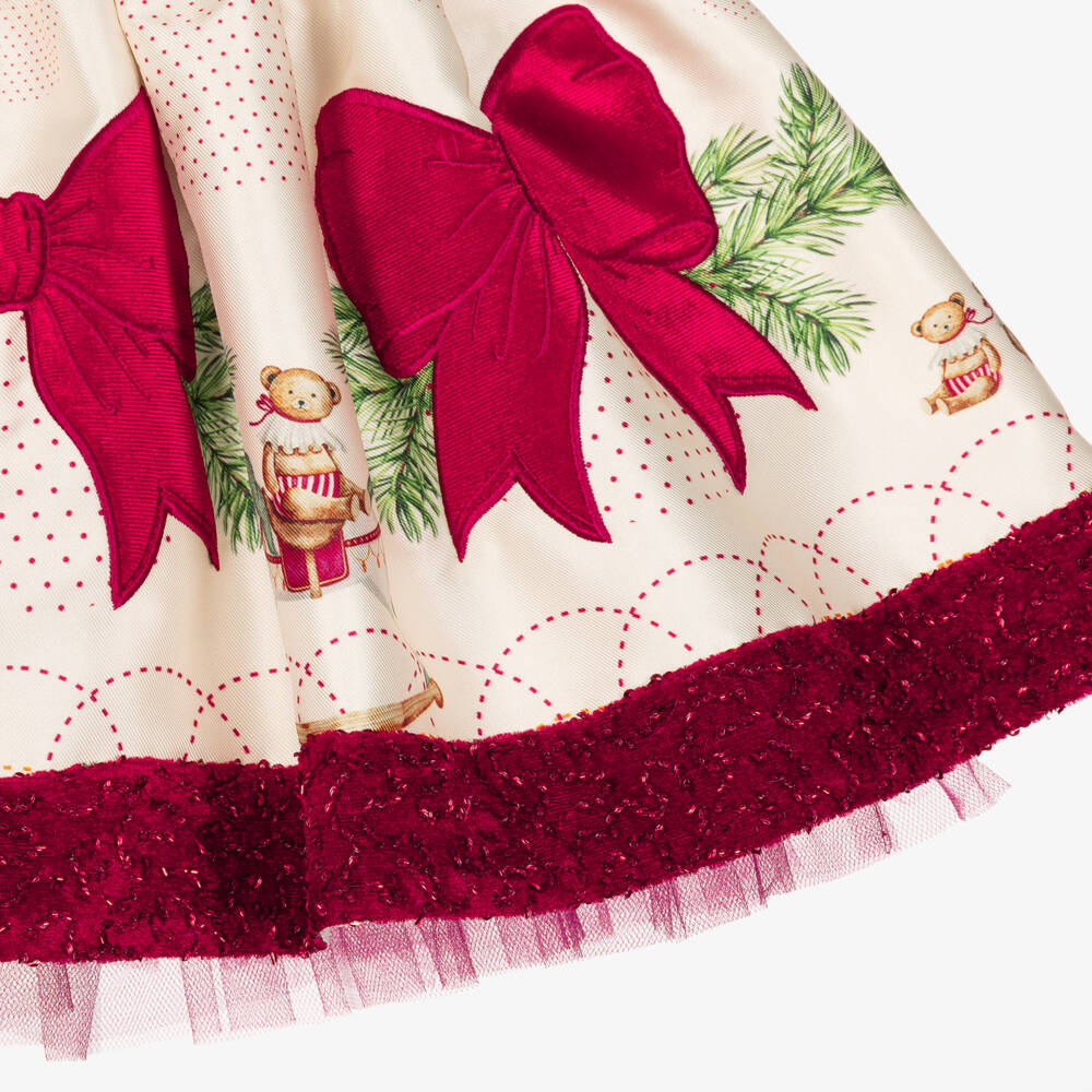 Junona-Baby Girls Ivory & Red Satin Festive Rocking Horse Dress | Childrensalon