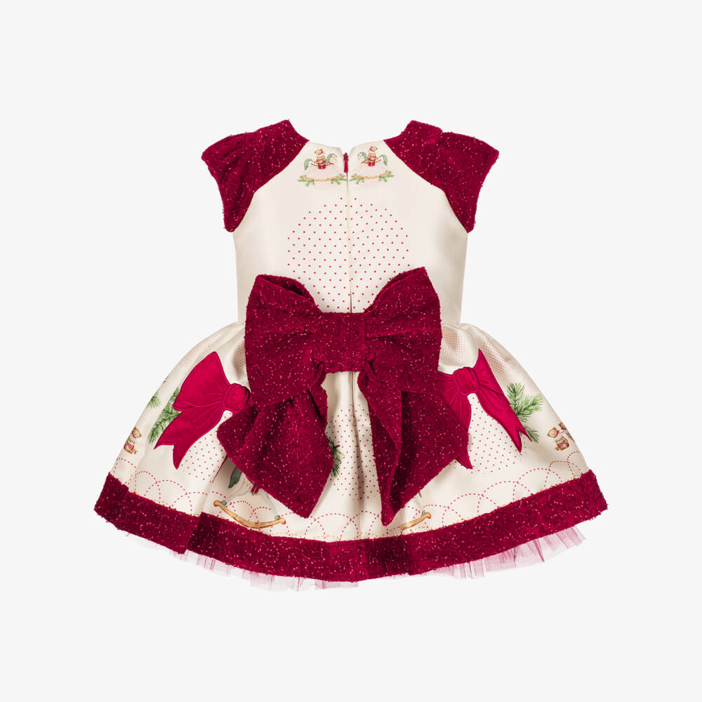Junona-Baby Girls Ivory & Red Satin Festive Rocking Horse Dress | Childrensalon