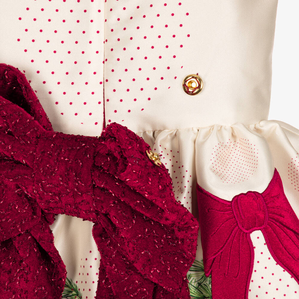Junona-Baby Girls Ivory & Red Satin Festive Rocking Horse Dress | Childrensalon