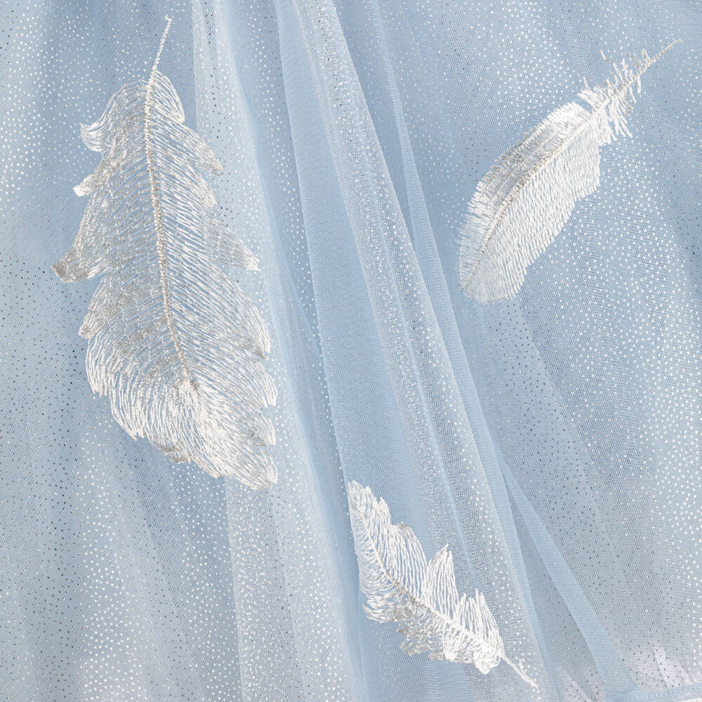 Junona-Girls Glitter Blue Tulle Dress with Feather Motifs | Childrensalon