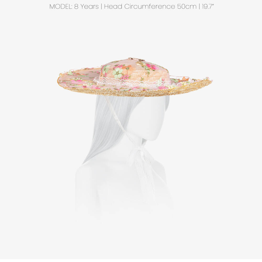 Junona-قبعة قش مزينة بورود مطرزة لون بيج للبنات | Childrensalon