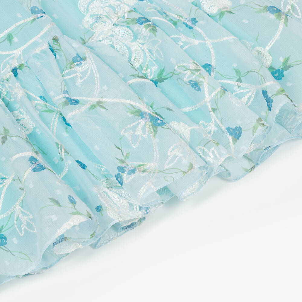 Junona-Girls Blue Embroidered Floral Chiffon Dress | Childrensalon