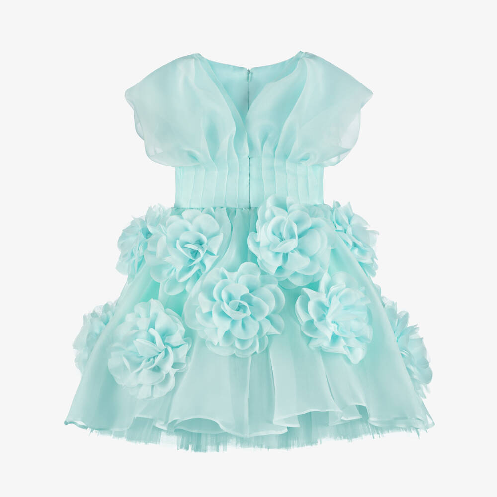 Junona-Girls Blue Floral Organza Dress | Childrensalon