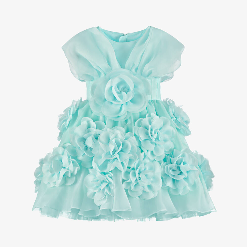 Junona-Girls Blue Floral Organza Dress | Childrensalon