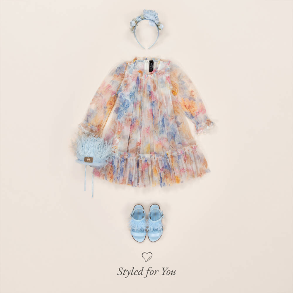 Junona-Girls Blue Tulle & Feather Bag (12cm) | Childrensalon