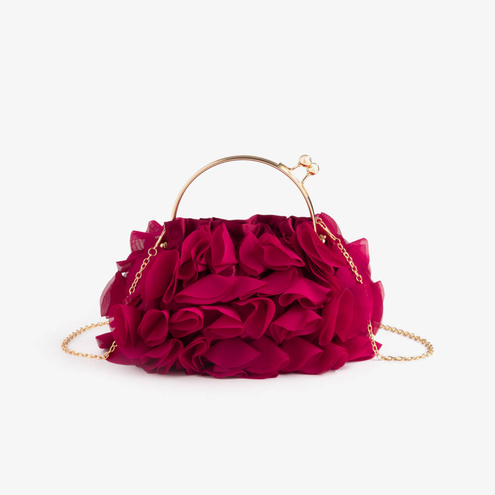 Junona-Girls Burgundy Red Satin & Chiffon Handbag (22cm) | Childrensalon