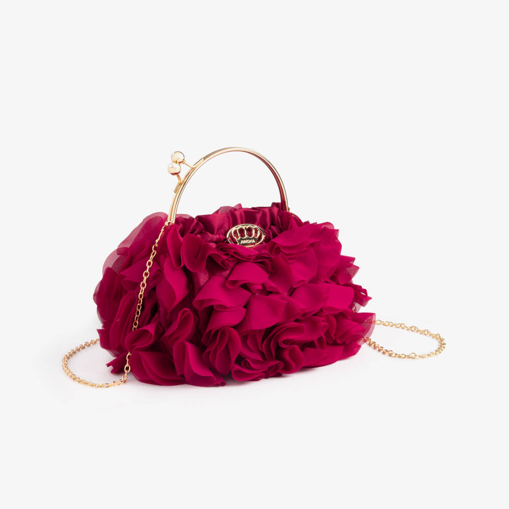 Junona-Girls Burgundy Red Satin & Chiffon Handbag (22cm) | Childrensalon