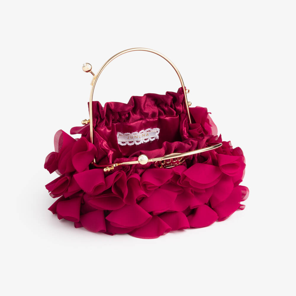 Junona-Girls Burgundy Red Satin & Chiffon Handbag (22cm) | Childrensalon