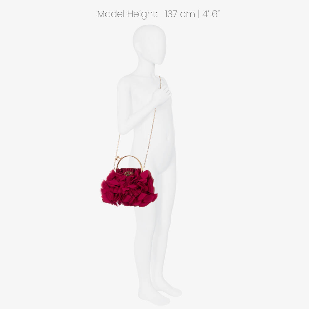 Junona-Girls Burgundy Red Satin & Chiffon Handbag (22cm) | Childrensalon