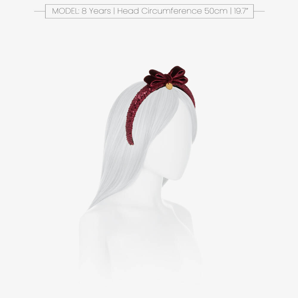 Junona-Girls Burgundy Red Sequin & Velvet Bow Hairband | Childrensalon