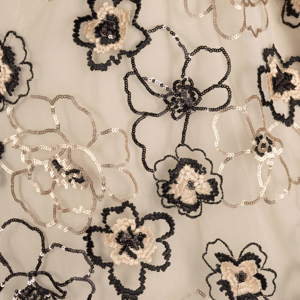 Junona-Girls Champagne Gold Tulle Dress with Sequin Flowers | Childrensalon