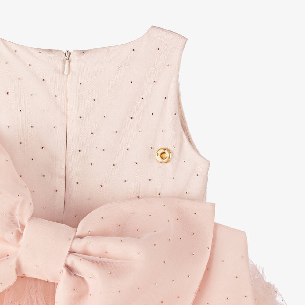 Junona-Girls Dusky Pink Tulle Dress with Beaded Collar | Childrensalon