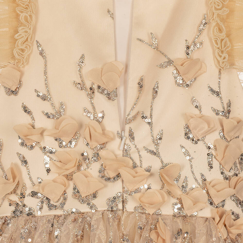 Junona-Girls Embellished Gold Tulle Floor Length Dress | Childrensalon