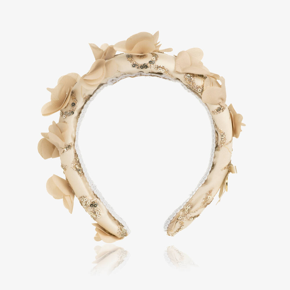 Junona-Girls Flower & Glitter Embellished Gold Hairband | Childrensalon
