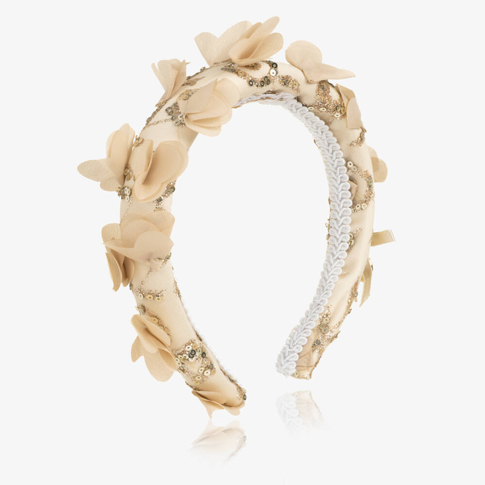 Junona-Girls Flower & Glitter Embellished Gold Hairband | Childrensalon