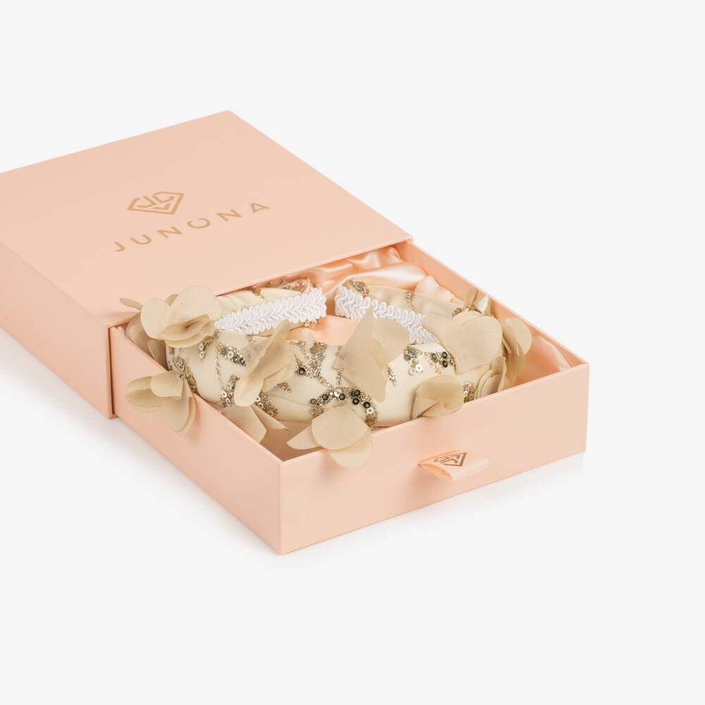 Junona-Girls Flower & Glitter Embellished Gold Hairband | Childrensalon